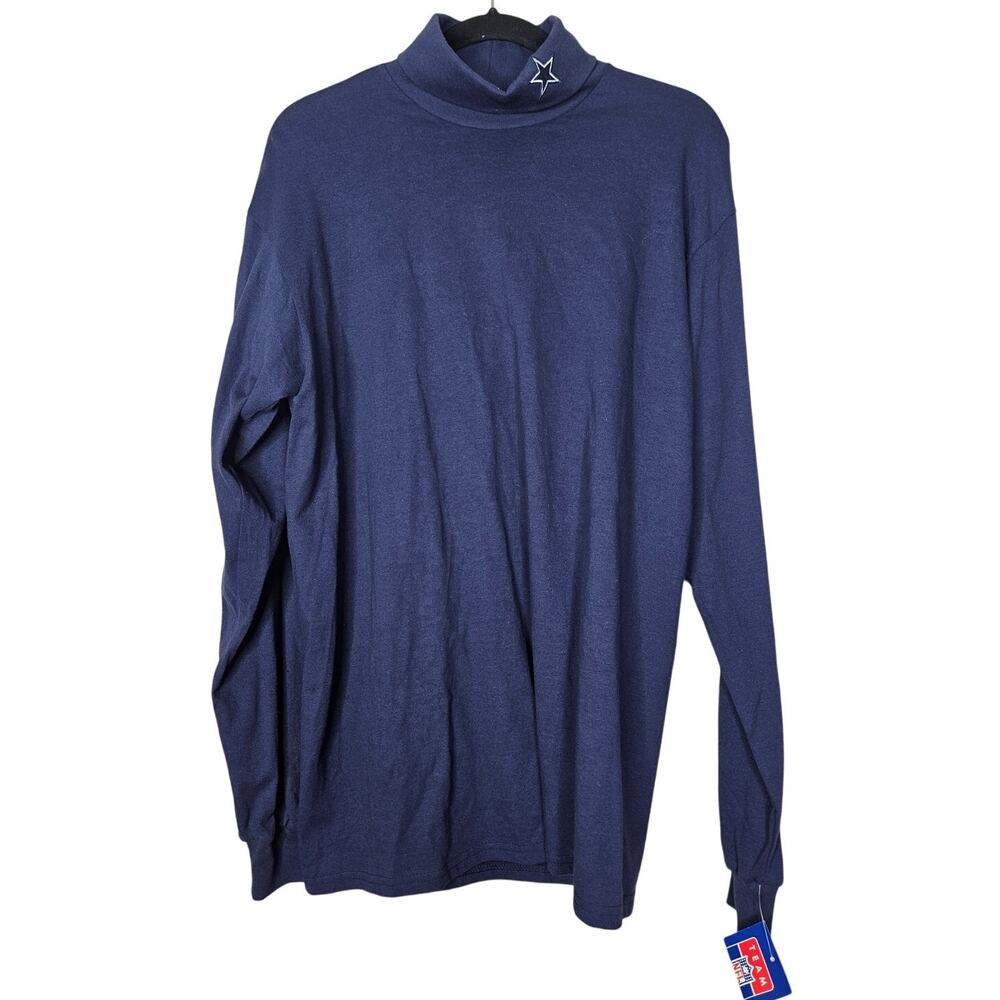 Deadstock Vintage 90s Majestic L Navy Blue NFL Dallas Cowboys Turtleneck Patch